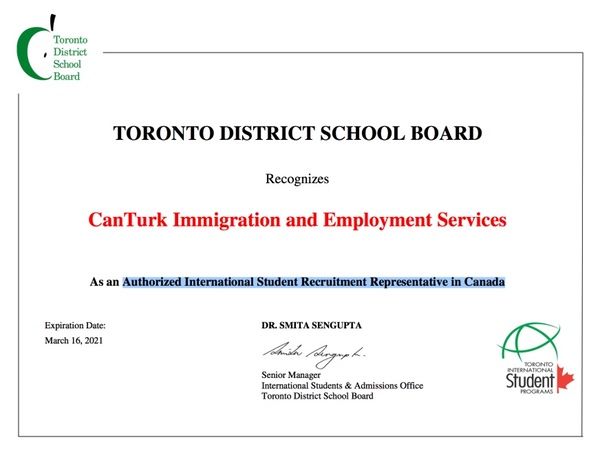 TORONTO DISTRICT SCHOOL BOARD Toronto Ministry of National Education Official for Turkey Canada Canturkimmigration